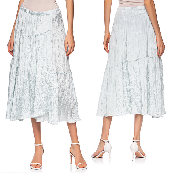 Vince Asymmetric Crinkle Mint Blue Midi Crinkle Skirt NWT Size Medium MSRP $325 - Picture 2 of 15
